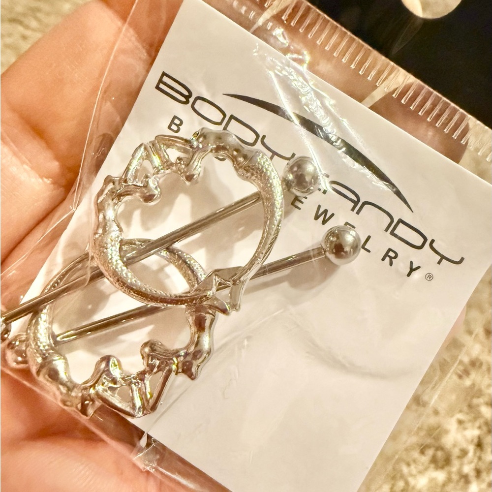 Double mermaid stainless steel nipple shield 14g piercing